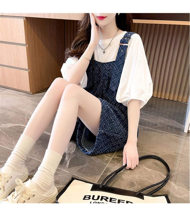 【set】無地Ｔシャツ+サロペット2点セットF7372