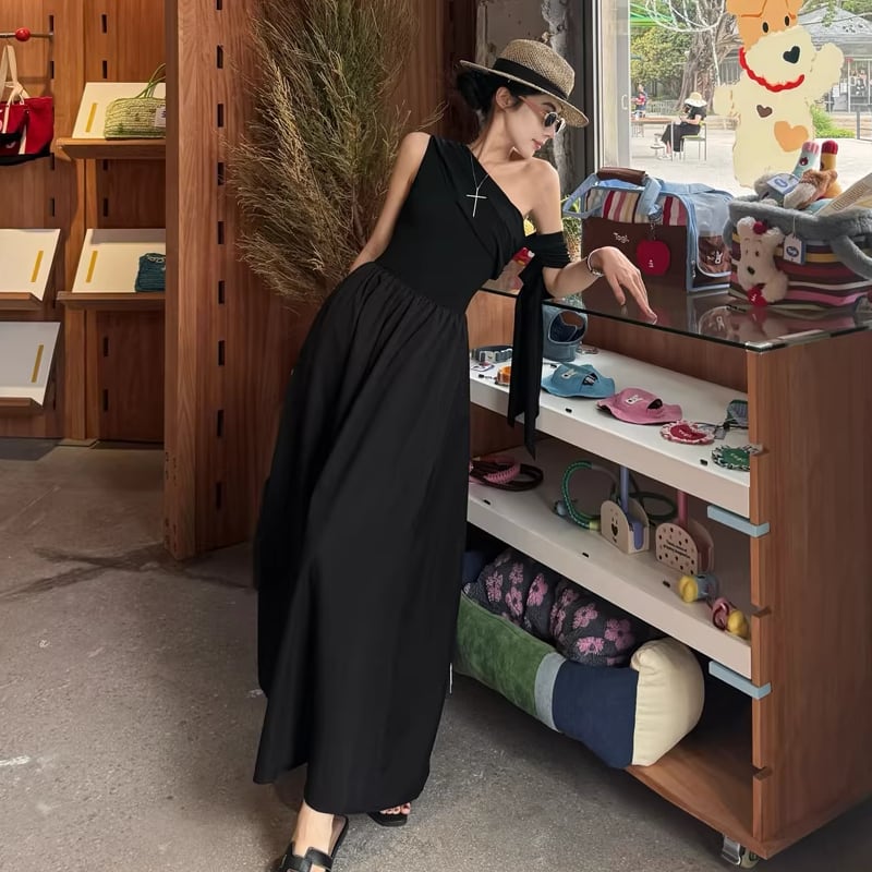 【dress】ワンショルダーAラインロングワンピース Q8265