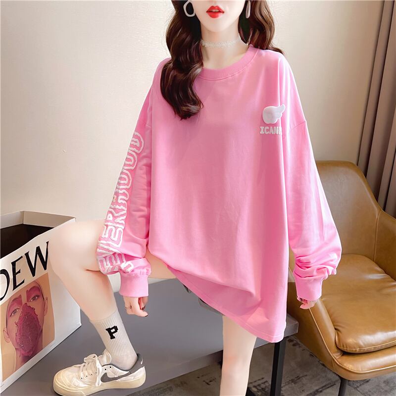 【tops】必ず目を引くラウンドネック長袖英字柄配色ゆったり着回しパーカーF0761