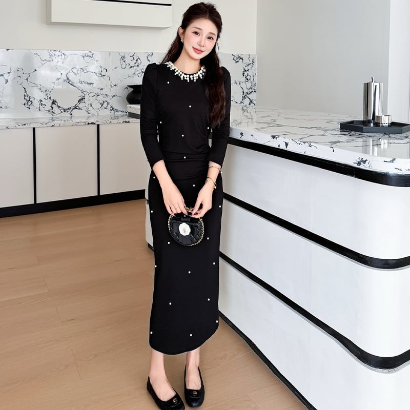 【dress】パール付きワンピース Q7040