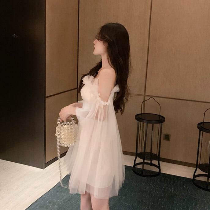 【dress】ギャザーオフショルチュールワンピース　N2666