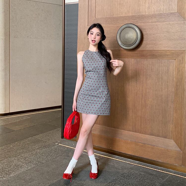 【dress】ノースリーブドット柄ワンピース　M30052