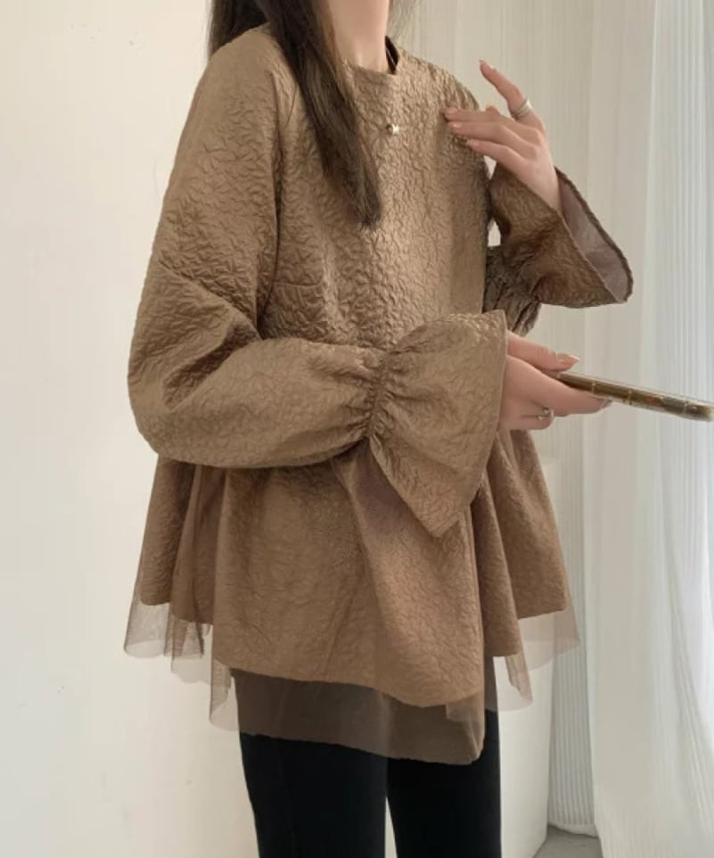 【tops】メッシュ偽二つ切り替えブラウスG20303