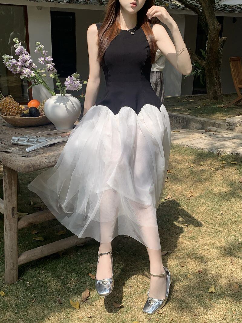 【dress】メッシュ切り替えワンピース G20894