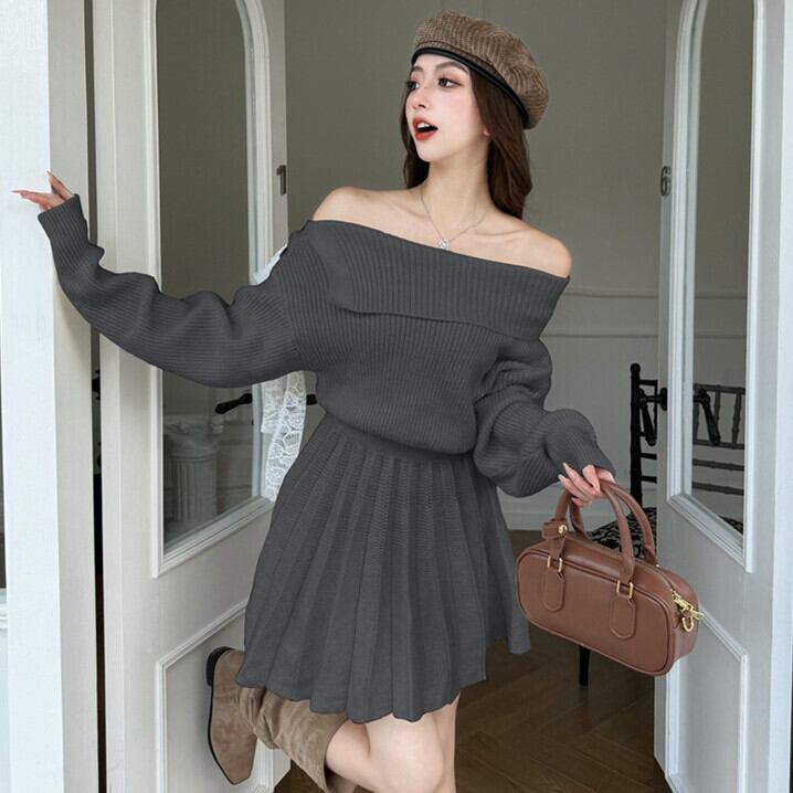 【dress】ボートネックニットワンピース　M27486