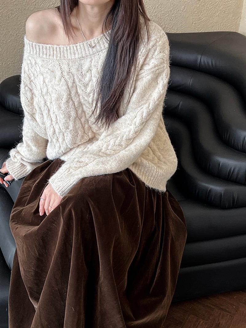 【tops】オフショルダーニットトップス　N2912