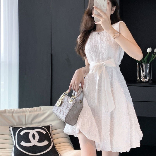 【dress】ラウンドネックウエストリボンワンピースF7392