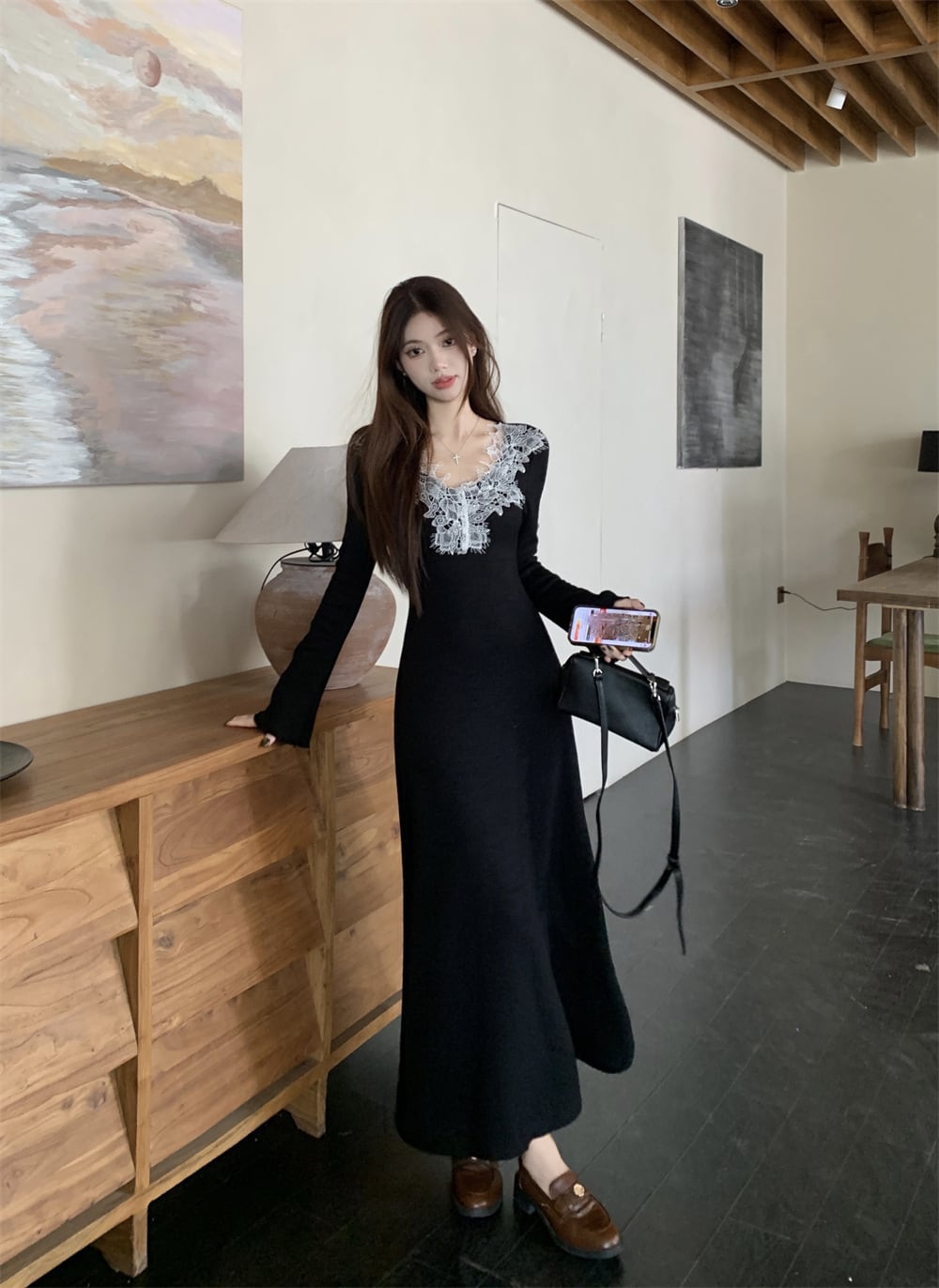 【dress】レースカラーニットワンピース　M27983