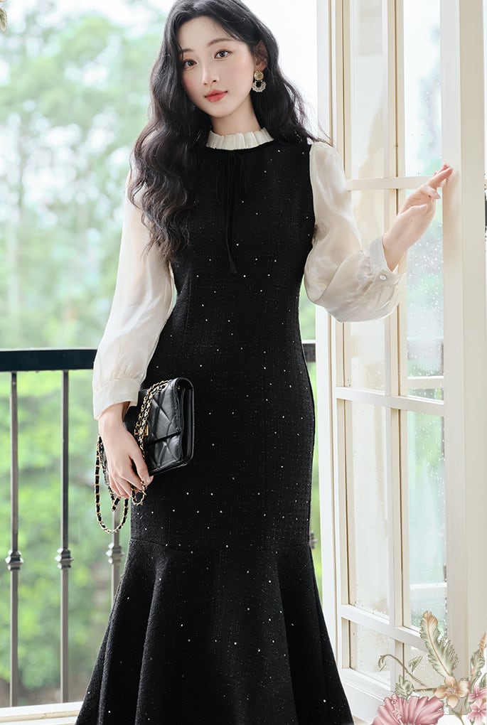 【dress】シアースリーブマーメイドワンピース Q7044