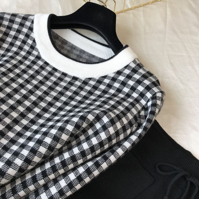 【set】着心地良い気質満点レトロINS風ルーズニットトップス+パンツ２点セット G3138