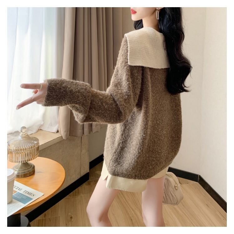 【tops】配色ニットセーター　M18490