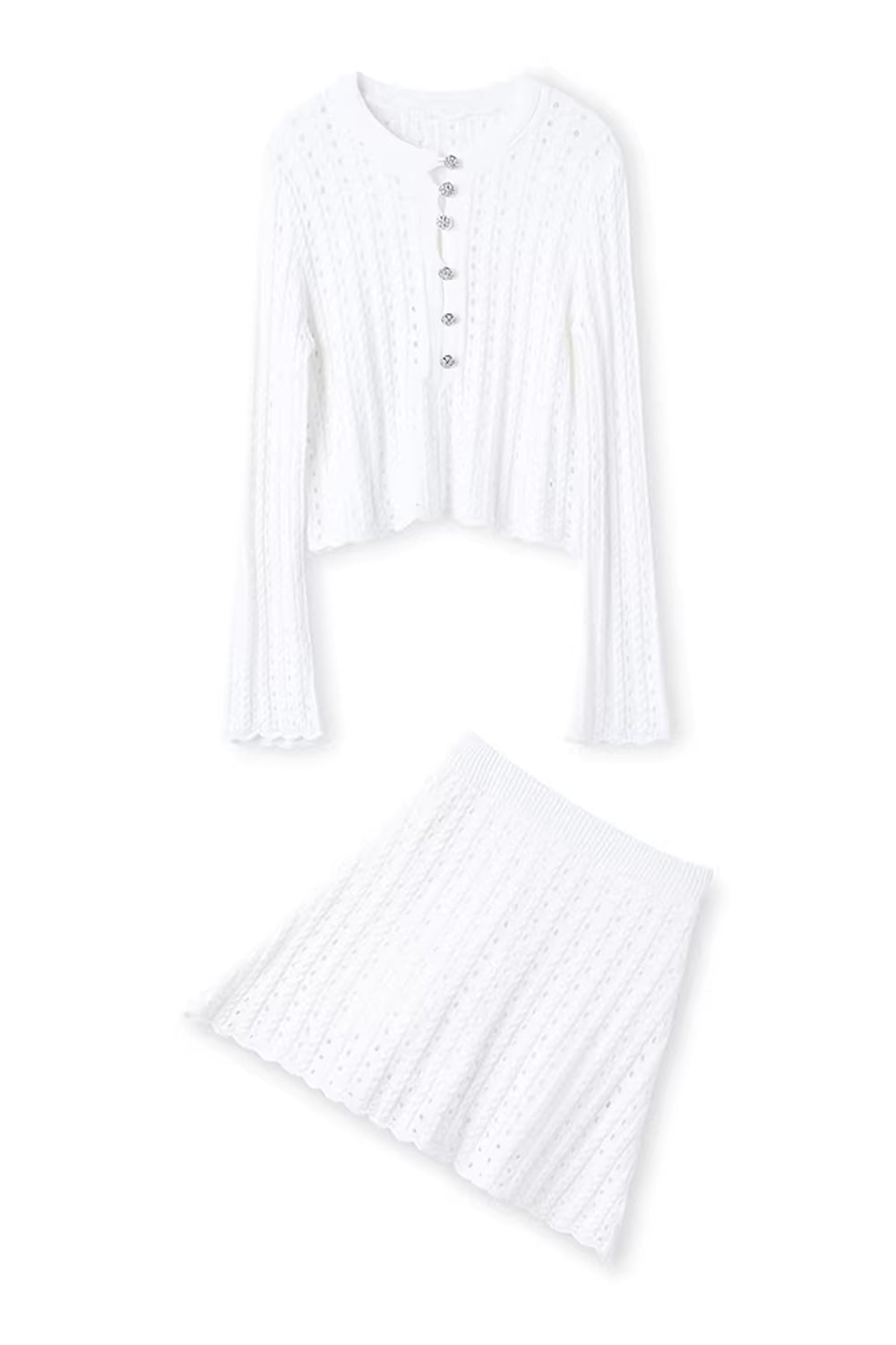 【set】ポインテールニットトップス×ニットミニスカートセット Q8462