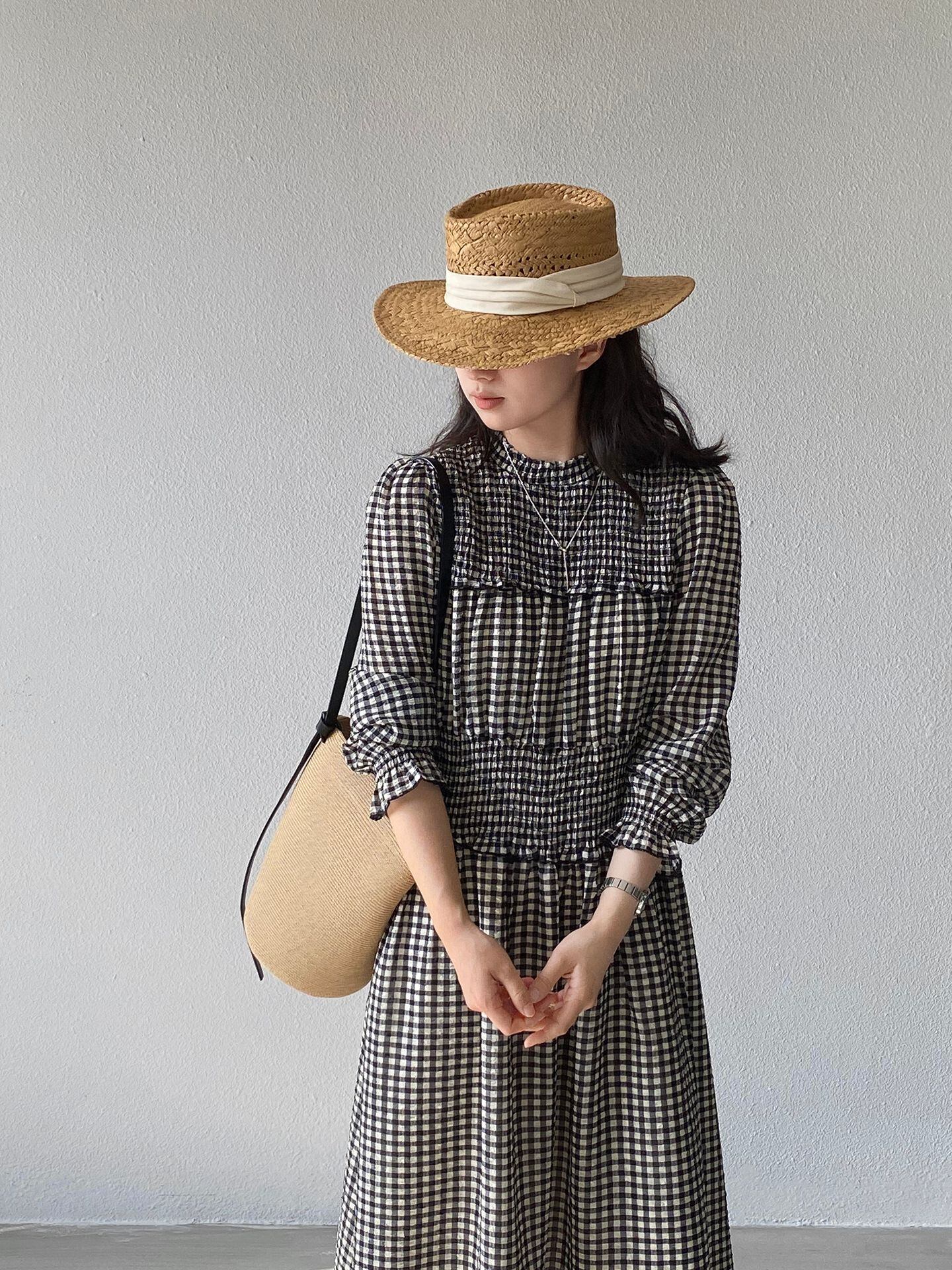 【dress】チェック柄ロングワンピース Q8249
