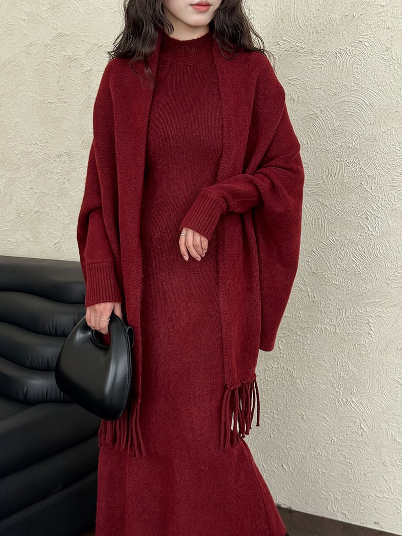 【set】ストール×ノースリーブニットワンピースセット　N3472