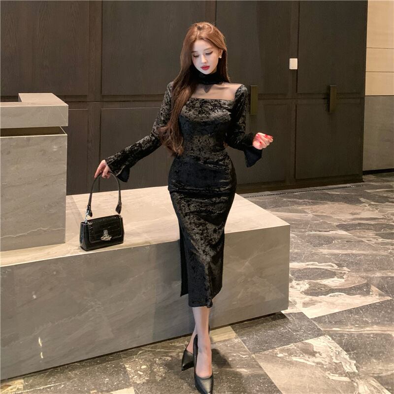【dress】ジャカードドッキングワンピース　M27859