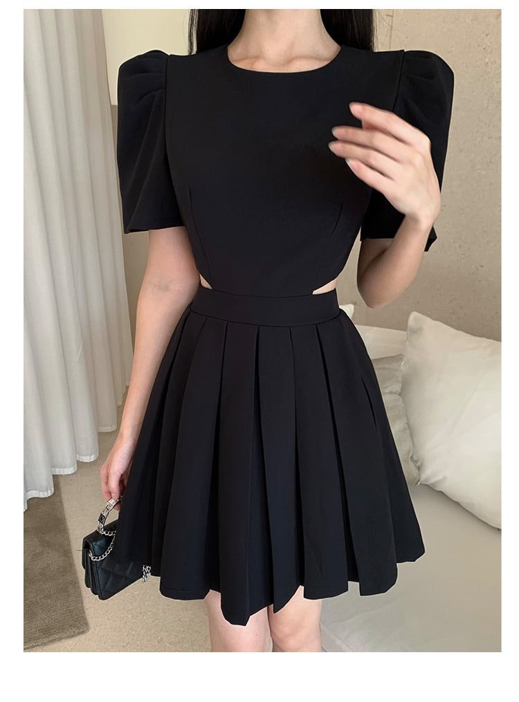 【dress】透かし彫りパフスリーブワンピース G21056