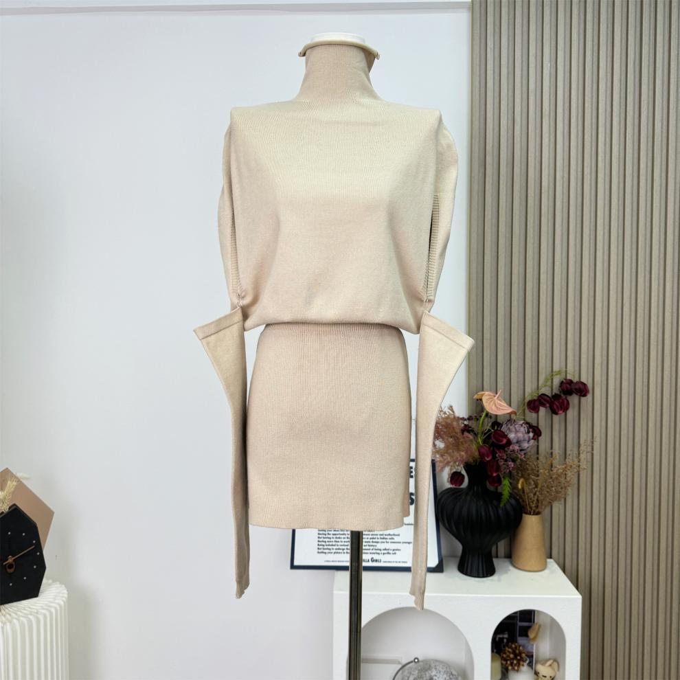【dress】アームカバー付きニットケープワンピース　M28368