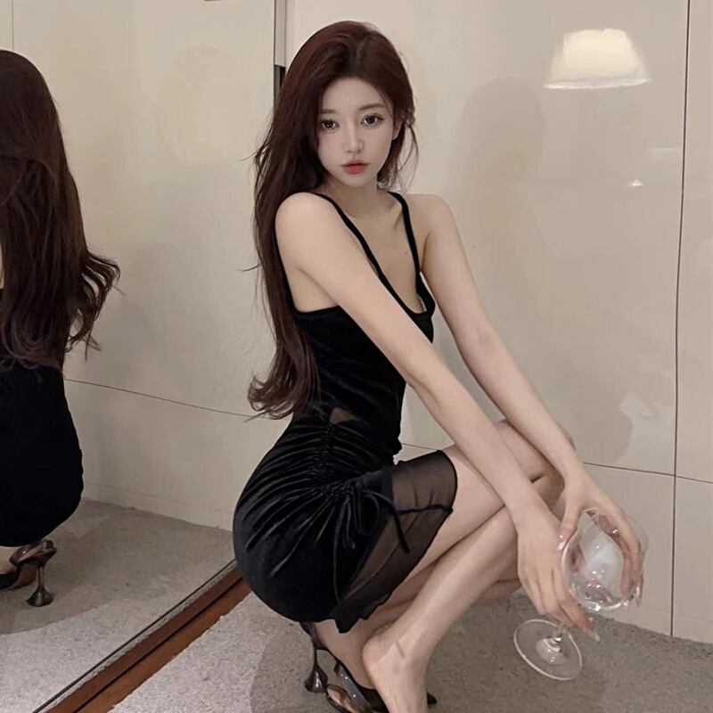【dress】チュールドッキングベルベットキャミワンピース Q8040
