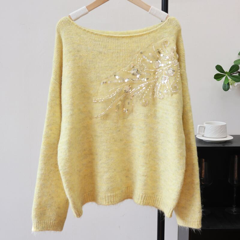 【tops】スパンコール付きニットトップス Q7194