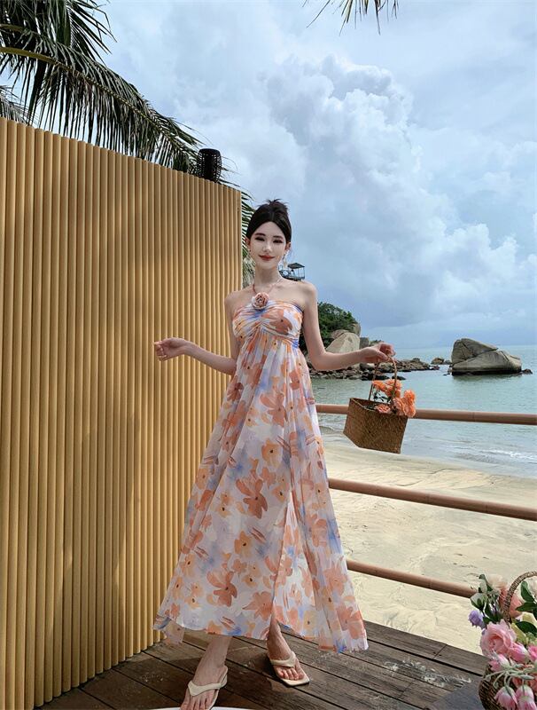 【dress】花柄ホルターネックワンピース　M25300