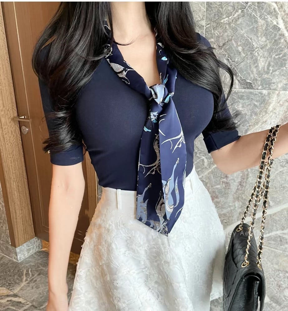 【tops】Vネック5分袖TシャツG21338