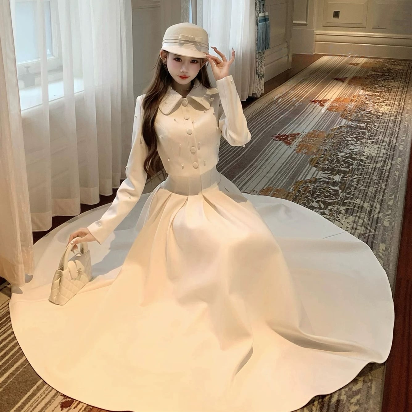 【set】パール付きショートジャケット×ロングスカートセット N3401