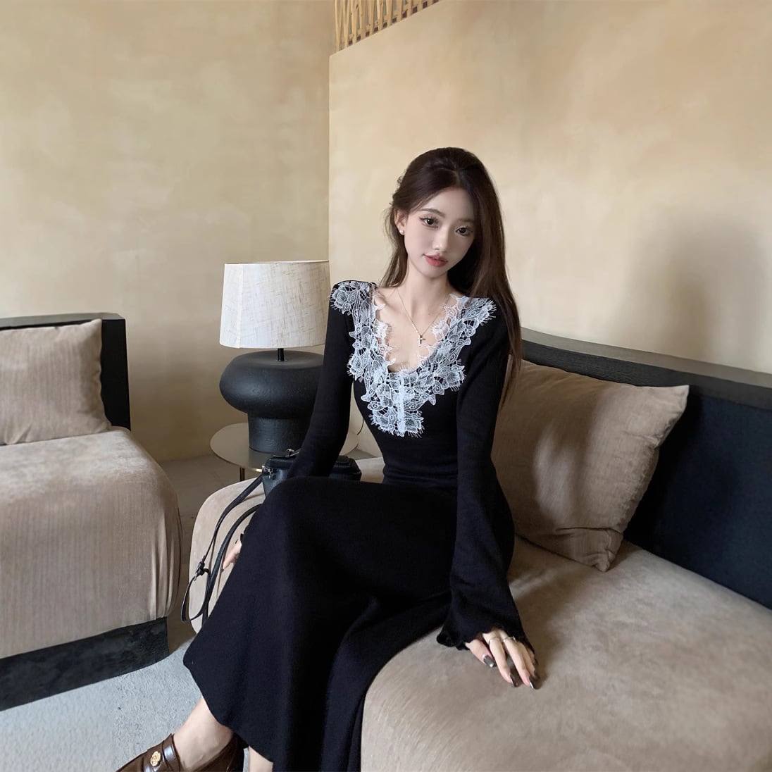 【dress】レースカラーニットワンピース　M27983