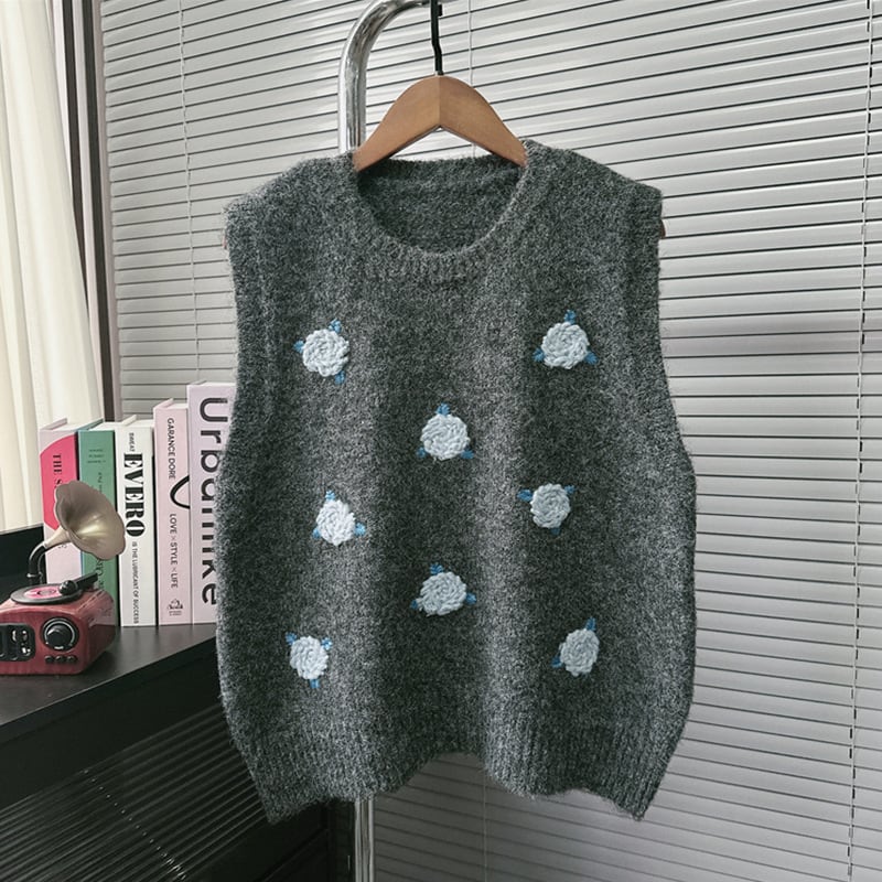 【tops】刺繍ニットベスト　M29603