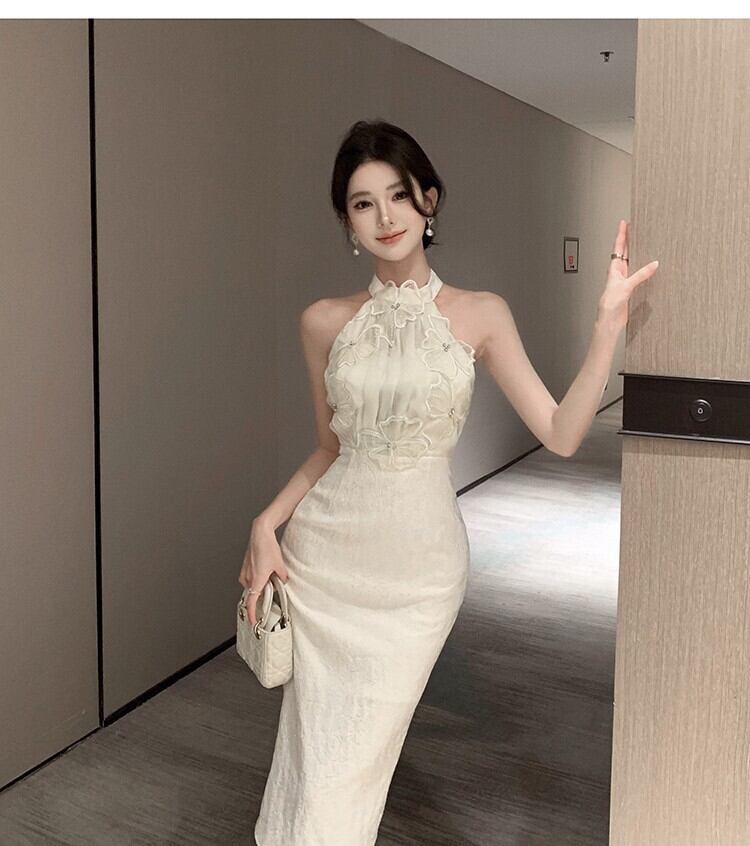 【dress】ホルターネック体型カバーワンピースG21012