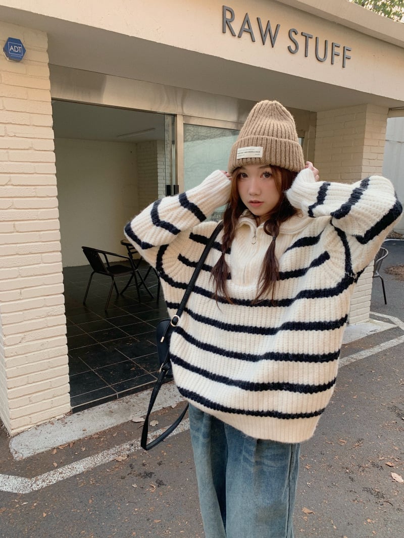 【tops】ボーダー柄ニットセーター　M26183