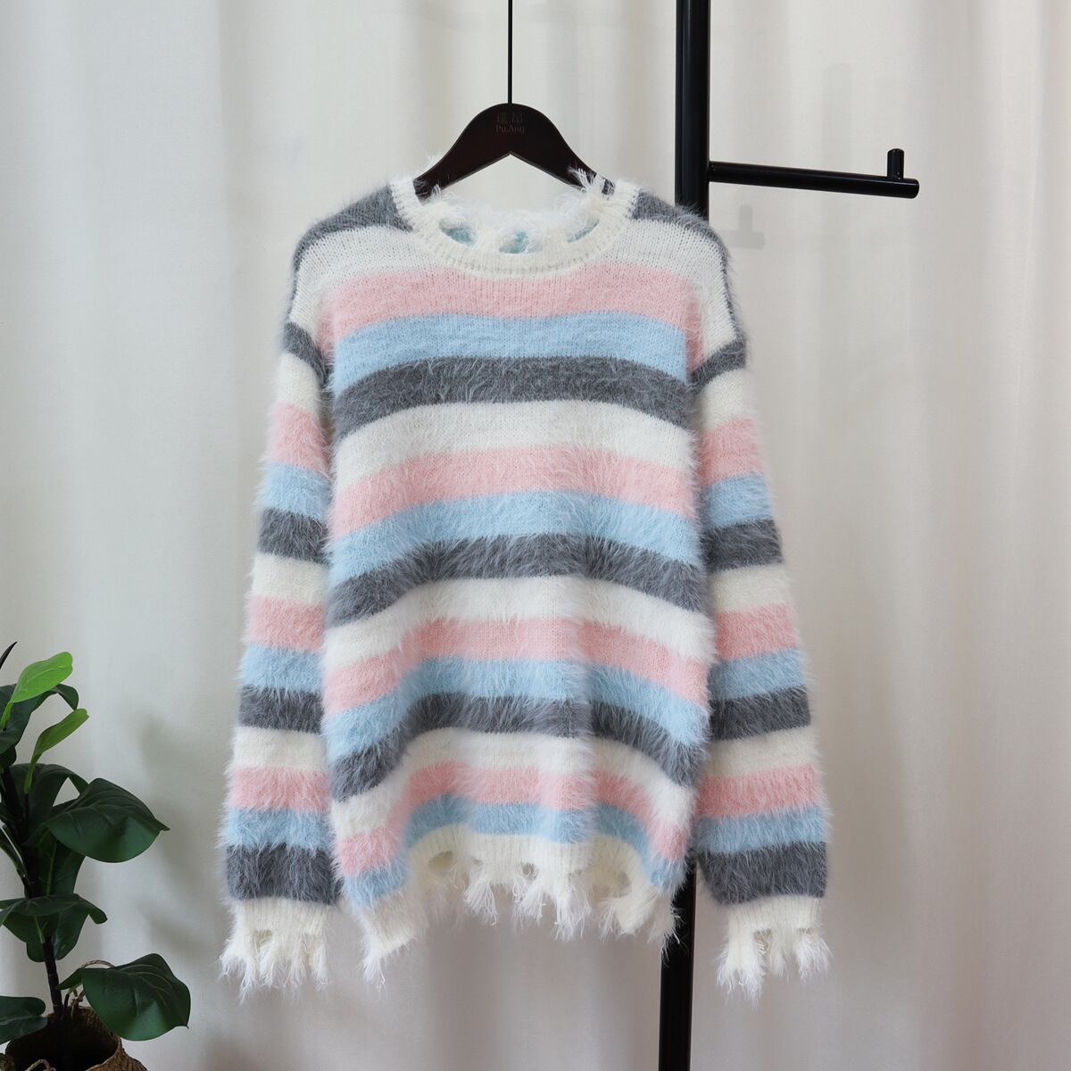 【tops】ボーダー柄ニットセーター　M18934