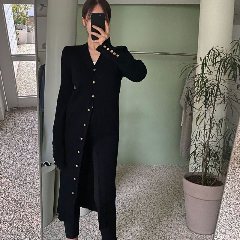 【outer】ロング丈ニットカーデ　M19000