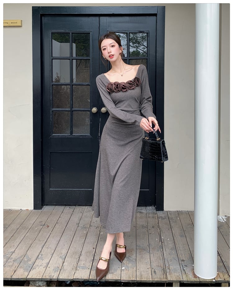 【dress】立体フラワーニットワンピース　M26416