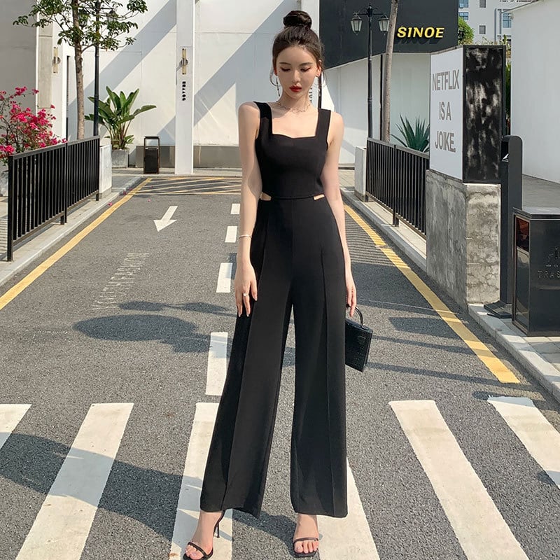 【set】ノースリーブ透かし彫りオールインワンF7263