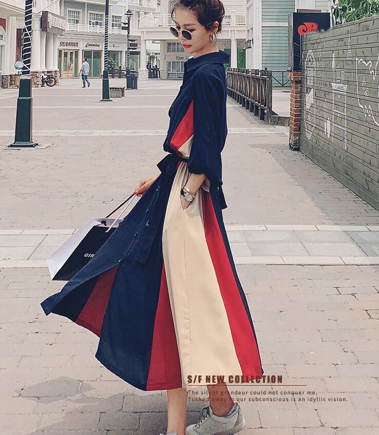 【dress】気質満点POLOネックスウィート長袖デザイン着痩せワンピース G1510