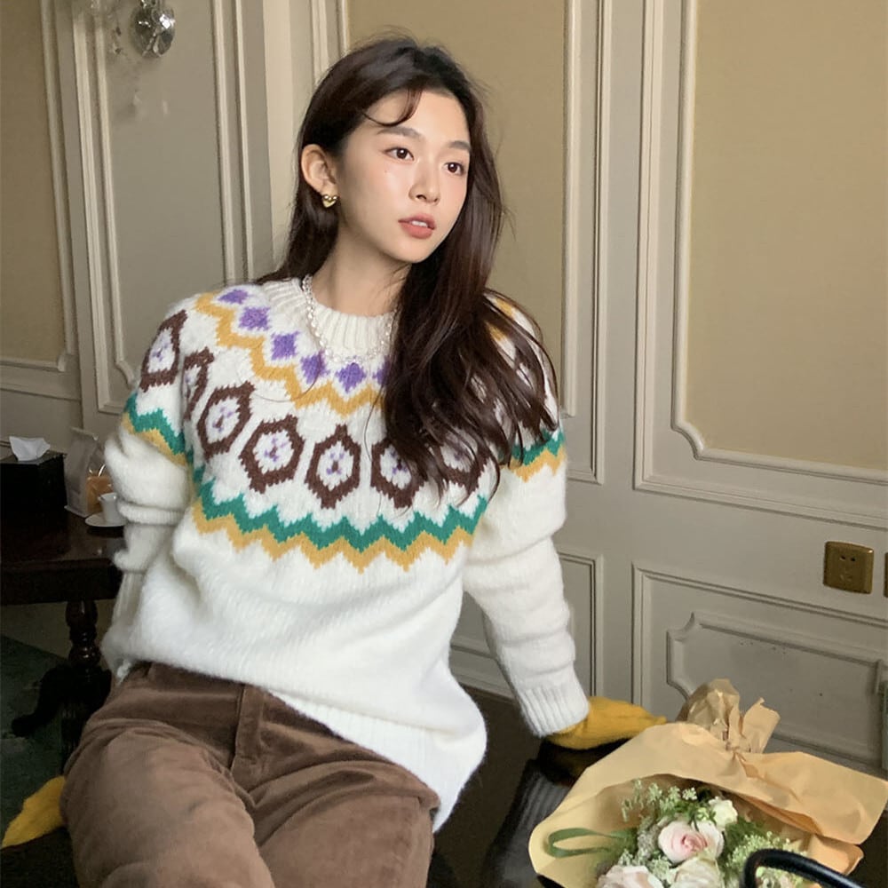 【tops】ジャカードニットセーター　M27127