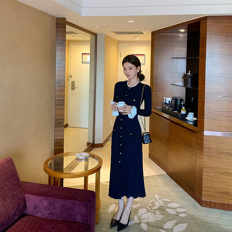 【dress】ロングニットワンピース Q7831