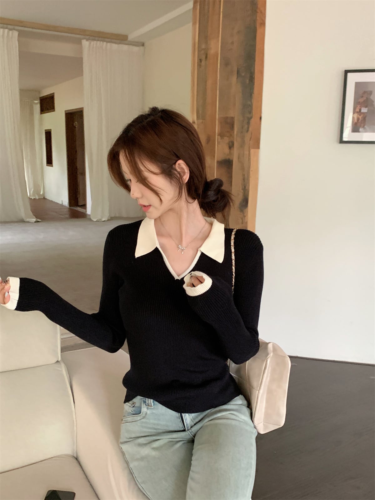 【tops】POLOネックニットトップス　M28677