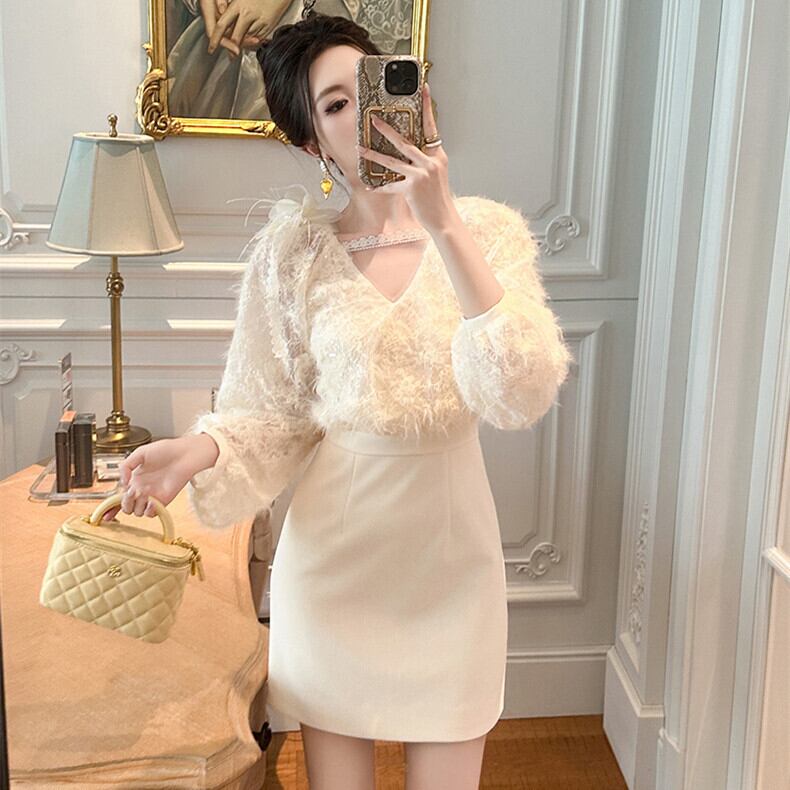 【dress】Vネックドッキングワンピース　M27370