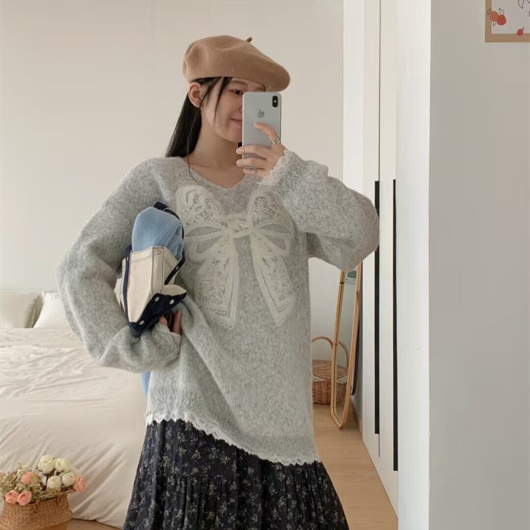 【tops】レースリボンニットセーター　M28341