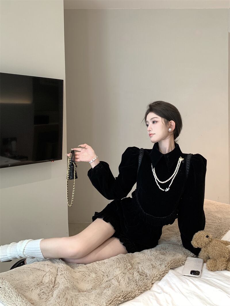 【set】ベルベットトップス×ショートパンツセット　M29464