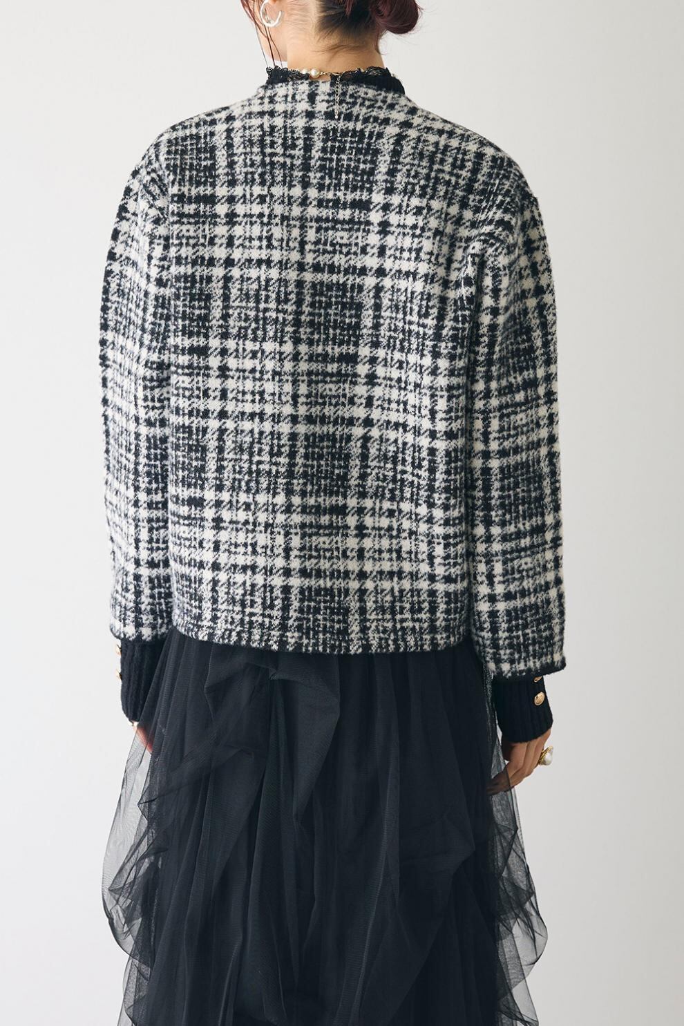 【outer】チェック柄ショートコート　M28385