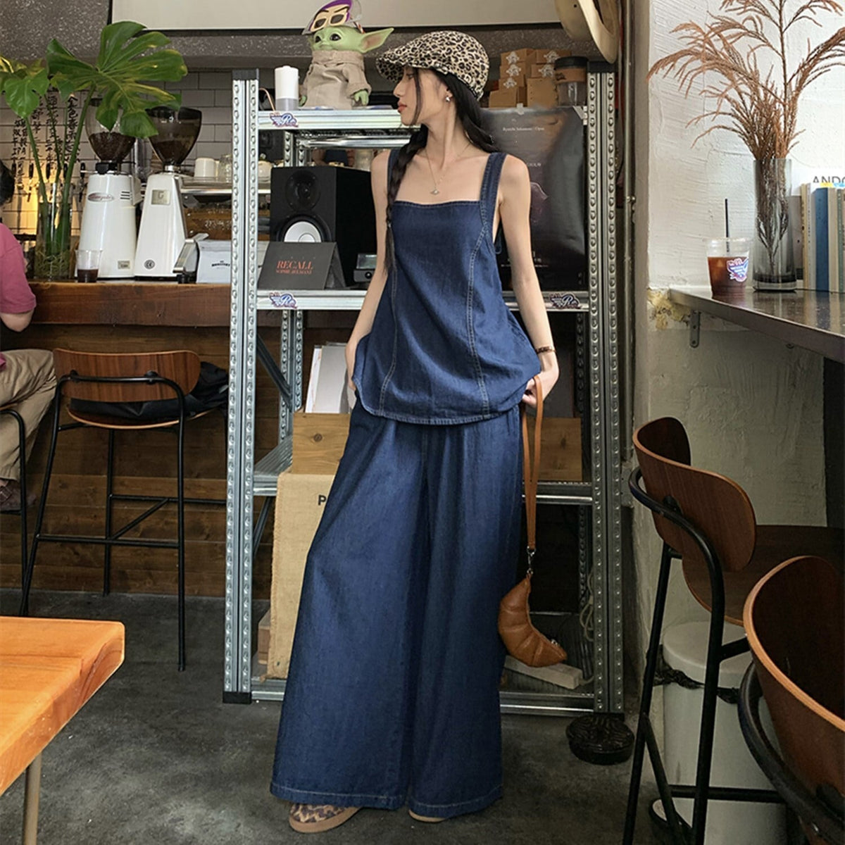 【set】バックリボンデニムトップス×ワイドパンツセット    N2682