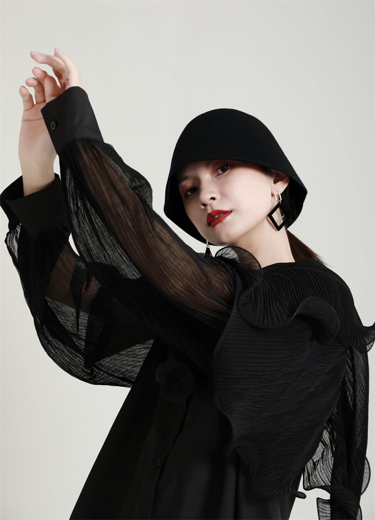 【tops】フリル不規則 イレギュラーシャツブラウス　M29334