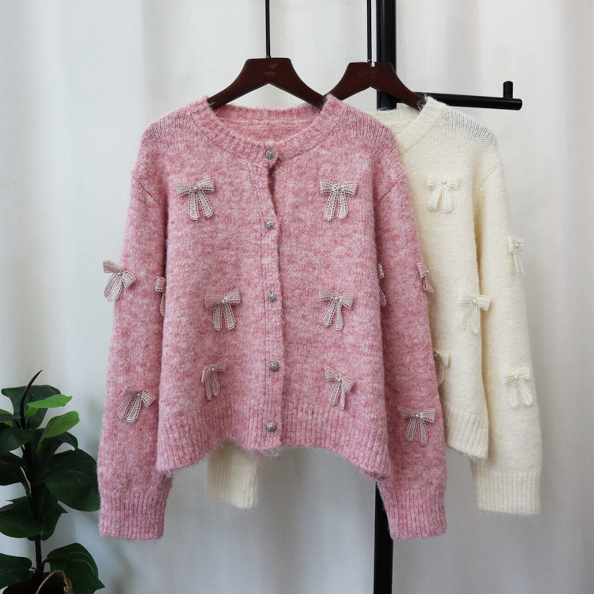 【outer】リボン付きニットカーデ　M26702