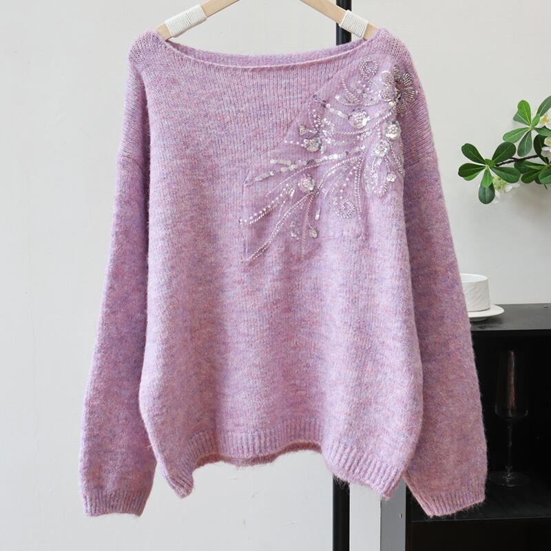 【tops】スパンコール付きニットトップス Q7194