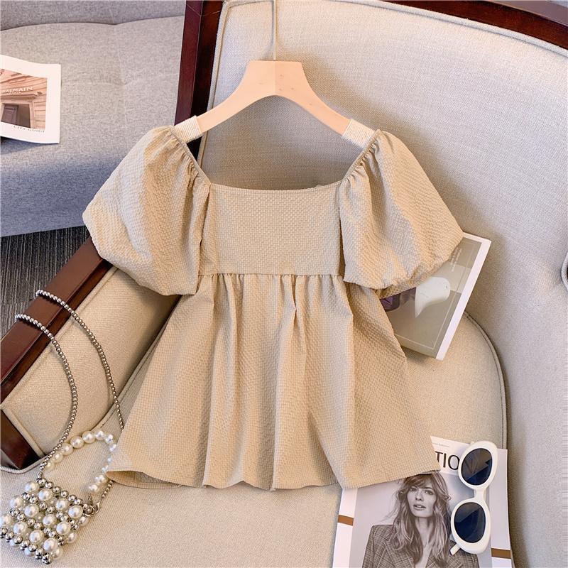 【tops】スクェアネック半袖パフ袖ブラウスF7544