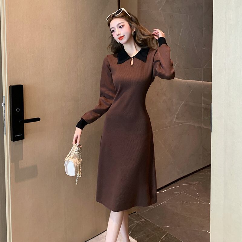 【dress】折り襟ニットワンピース　M19059