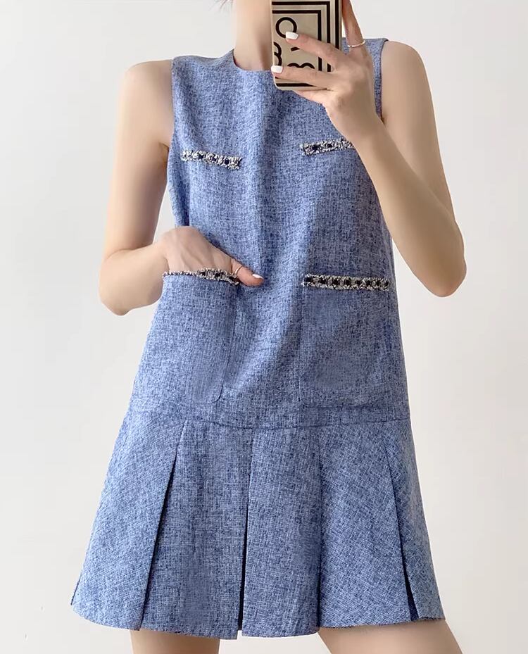 【dress】ノースリーブプリーツワンピース Q8361