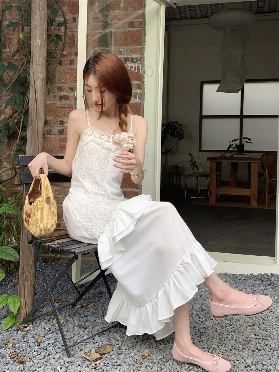 【dress】レースフリル透かし彫りキャミワンピース G21512